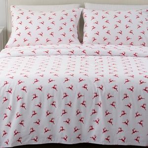 Great Bay Home Flannel Sheet Set Queen Size - 100% Turkish Cotton, Double-Brushed, Printed Bed Sheets - Ultra-Soft, Cozy, 4-Piece Bedding Set (Reindeer)