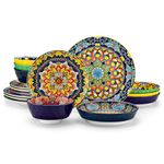vancasso KRVI Dinner Set- 16 Pieces for 4 People, Porcelain Dinnerware Sets, Bohemian Style Plates and Bowls Set, Scratch Resistant Dinner Service Set, Microwave and Dishwasher Safe