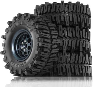 REDSPIDER•2.2'' Beadlock Wheels and Rubber Crawler Tires(4pcs) Mud Terrain 2.2 Tires Super Grip Soft Tyre OD 130 * 55mm Compatible with Axial SCX10 90047 D90 TF2 Tamiya CC01 Traxxas TRX4 (Titanium)