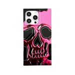 Reezaddin Square Skull Print Cool Phone Case for iPhone 15 6.1 in (NOT Pro),Funny Unique Skeleton Gothic Halloween Design Glossy Sleek One Piece Slim Lover Gift Cover(iPhone15 6.1",Pink)