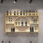 EYLINK Modern Metal Wall Mounted Wine Display Rack, Bar Unit Floating Shelves, Wall-Mounted Wine Racks, Glass Rack Iron Display Stand Wine Holder With Shelves, For Home, Restaurant, Bars (Color :