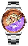Fashion Casual Automatic Mechanical Business Stainless Steel Skeleton Rose Gold Men Watches (Rose Gold Silver)