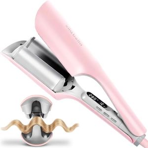 ELLA BELLA® Ultimate Waver Curling Iron • Crimper Hair Tool • Adjustable Heat Settings Dual Voltage • Anti-Scald Tech • Ionic Ceramic Coating for Long-Lasting, Frizz-Free Beach Waves (Pink & Grey)