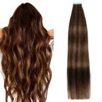 AGMITY Tape in Hair Extensions 100% Remy Human Hair Dark Brown with Chestnut Brown Balayage 50Gram Straight Seamless Skin Weft Tape in Extensions Real Human Hair(18 inches #P2/6/T2)