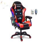 TBQATNTS 7-Point Massage Gaming Chair with Speakers and LED Lights, Ergonomic Computer Gaming Chair with Footrest and Lumbar Support,High Back Office Video Racing Adult Gaming Chair.Red