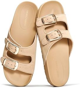 Project Cloud 100% Genuine Leather Womens Sandals Comfortable Plush & Soft Insole Sandals Women - Non-Slip Flat Sandals for Women 2026 - Lightweight Womens Slides (DAINTY, SANSUE,5.5M)