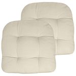 Sweet Home Collection Patio Cushions Outdoor Chair Pads Premium Comfortable Thick Fiber Fill Tufted 19" x 19" Seat Cover, 2 Pack, Cream