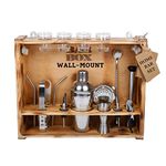 Bar Box 19-Piece Cocktail Shaker Set with Rustic Wood Stand - Bartender Kit & Mini Bar - Perfect Bar Set for Drinks at Home - Includes Wine Bottle Opener and Bar Accessories