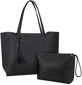 NUBILY Borsa Donna Grande Borsa Tracolla Borse Shopper Donna Borsa Lavoro a Spalla PU Pelle Nappa Firmate Borsetta Donna Tote Grandi 2 Pezzi Set Nera
