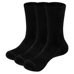 YUEDGE 3 Pairs Women's Wicking Cushion Anti Blister Crew Socks Outdoor Multi Performance Hiking Trekking Running Walking Socks (WL, Black)