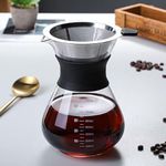 YunNasi Pour Over Coffee Maker Glass Hand Drip Coffee Brewer Set with Permanent Filter (800ml)