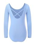 EASTBUDDY Girls Ballet Leotard for Dance Toddler Gymnastics Leotards Long Sleeve Bodysuit Outfits 6-8 Years Blue