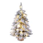 45CM Pre-Lit Christmas Tree Snow Flocked - Mini Tabletop Christmas Tree with LED Lights Wood Base Christmas Pine Tree for Home Office Bar Table Desk Christmas Party Decor (1 Pack)