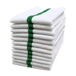 Polyte Microfiber All-Purpose Ribbed Terry Bar Mop Towel for Home, Kitchen, Restaurant Cleaning (14x17, White w/Green Stripe) 12 Pack