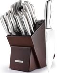 Zulay 18 Piece Stainless Steel Knife Set with Block and Sharpener - Sharp Knife Block Set with Built In Sharpener - Kitchen Knife Set With Block - Rust Proof Knife Set Stainless Steel