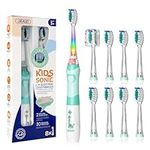 Seago Kids Electric Toothbrush, Childrens Electric Toothbrush, Toddler Electric Toothbrush with 8 Brush Heads, Rainbow LED Light for Junior Boys and Girls Ages 3+, SG-977(Green)