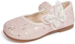 ohsofy Girls Mary Jane Shoes Toddler Bow Glitter Ballet Princess Flats Non-Slip Sole Hook Loop Wedding Party Dress Shoes（Toddler/Little Kid）, A-pink, 6.5 Toddler