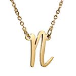 AOLO Initial Necklace 26 Letters from A-Z Stainless Steel Silver and Gold Color, Small,