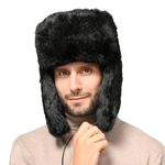 Elegtiskas Winter Trapper Hat with Flaps Faux Fur Winter Hunting Hat Russian Ushanka Hat for Men Women, Black, Small-X-Large
