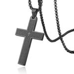 HZMAN Stainless Steel Mens Womens Cross Necklace Lord's Prayer Pendant 4 Colors Available (Black)