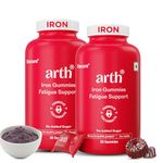 Arth Chelated Iron Supplement For Women & Men - 60 Gummies | 6X Higher Absorption | With Ferrous Ascorbate | For Haemoglobin, Anemia, Blood Building & Reduced Fatigue | Gut Friendly |Cranberry Flavour