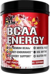 EVL BCAAs Amino Acids Powder - BCAA Energy Pre Workout Powder for Muscle Recovery Lean Growth and Endurance - Rehydrating Post Workout Recovery Drink with Natural Caffeine - Fruit Punch