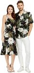 Matchable Couple Hawaiian Luau Shirt or Mermaid Ruffle Dress in Wispy Cereus Black, Men Wispy Cereus Black, Large