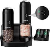 WONMAKE Gravity Electric Salt and Pepper Grinder Set with Charging Base, Automatic Salt and Pepper Mill, 6-Level Adjustable Coarseness, Dual Speed, and Large 5.95oz Capacity