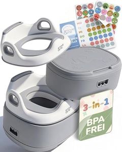Töpfchen für Kinder 3-in-1 mit Toilettensitz & Tritthocker – Töpfchentraining Set für Kleinkinder – rutschfest & stabil bis 60 kg mitwachsend herausnehmbarer Innentopf – BPA frei (grau)