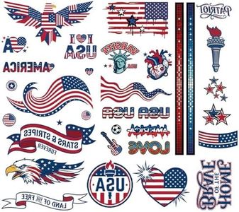 4th of July Patriotic Face & Body Stickers, Waterproof Fake Tattoos Designs for Independence Day, Sports Events & Fan Parties, Safe for Adults & Kids 3 Sheets America Temporary Tattoos