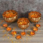 TIED RIBBONS Urli Bowl with Stand | Iron, Golden | Set of 11 Bowls, 3 Stand | Urlis for Decoration Indian Big Size | Lotus Design Urli for Haldi Ceremony, Wedding, Ganesh Chaturthi Décor