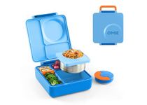 Omie OmieBox Bento Box for Kids - Insulated Lunch Box with Leak Proof Food Jar - 3 Compartments, 2 Temperature Zones (Blue Sky)
