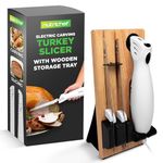 NutriChef Electric Carving Knife, Kitchen Knives, Portable Electrical Knife Set with Carving Blades & Wood Carving Stand Great for Sourdough, Cuts Meat, Bread, Cheese & Fruit