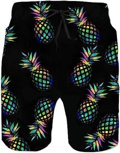 Heucapc Men's Swim Trunks Quick Dry Swimming Trunks Pineapple Beach Shorts with Mesh Lining and Pockets L