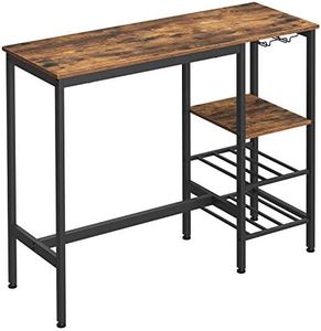 Vasagle Narrow, Sturdy Metal Frame, Easy Assembly, Design Bar Table with Wine Glass Holder and Bottle Rack, for Living Room, Kitchen, Industrial, Rustic Brown