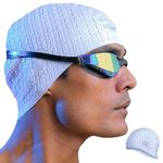 SLOVIC Blue Embossed Swimming Caps for Men and Women with Long Hair | Waterproof Cap for Swimming Silicone | Free-Size for Great Fit | No Hair Pulling | Prevents Chemical Damage