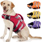 Kuoser Dog Life Jacket with Reflective Stripes, Adjustable High Visibility Dog Life Vest Ripstop Dog Lifesaver Pet Life Preserver with High Flotation Swimsuit for Small Medium Large Dogs Red S