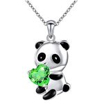 Yienate Panda Crystal Necklace Choker Silver Panda White Heart Crystal Bear Pendant Necklace Chain Panda Love Necklace Charm Cute Animal Crystal Jewellery Gift for Women Girls (Green)