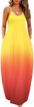 Wolddress Womens 2024 Casual Sleeveless Sundress Plus Size Loose Plain Long Summer Beach Maxi Dress with Pockets S-5X, Gradient-yellow Orange