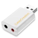 USB to 3.5mm Jack Audio Adapter, CableCreation External USB Stereo Sound Card with 3.5mm Headset and Microphone Jack for Windows, Mac, Linux Extra,Plug and Play, White