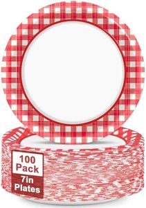 100pcs 7inch Red and White Plates Gingham Checkered Plaid Tableware Newborn Baby Shower Red Gingham Dessert Disposable paper Dinnerware for Picnic Barbecue Baby Shower Birthday Party Decorations