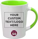 Custom Ceramic Latte Coffee Mugs by Albany 13 oz. Set of 50, Personalized Bulk Pack - Perfect for Coffee, Tea, Espresso, Hot Cocoa, Other Beverages - Lime Green