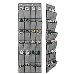 Unjumbly Over Door Shoe Storage Organiser 24 Large Fabric Deep Pockets, Hanging Shoe Storage with 4 Reversible Heavy Duty Metal Over Door Hooks, Wardrobe Storage Organiser Rack for Scarf, Grey