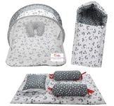 Infantbond Designer Mattress with Net | Baby Sleeping Bag | Carry Bed (0-6 Months) (Moon Grey(N,S))