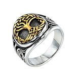 HIJONES Men's Stainless Steel Vintage Tree of Life Signet Ring for Women Religious Jewelry Gold Silver Size 13