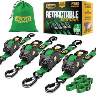 AUGO Retractable Ratchet Straps | 4 Heavy Duty Ratchet Straps Self Retractable Tie Down Straps with Soft Loops & Storage Bag for Motorcycle, Truck, Trailer, Cargo Van | 1200 Lb Break Strength 1” x 10’