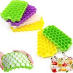 Brezzycloud 6 Pieces Flexible Silicone Honeycomb Shape Ice Cube Tray Without lid- 37 Grids Cavity Mold for Cocktail, Whiskey, Coffee, Fruit Juice, Soft Drink (Set of 6, Multi Color)