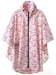 Unisex Stylish Rain Poncho Zipper Up Raincoats with Pockets for Women/Men Flamingo