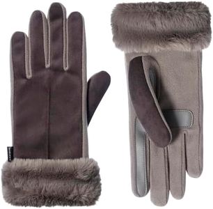 isotoner Womens Mya Microsuede Glove W/Fur Cuff, Grey, Small-Medium