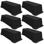 6 Packs Tablecloth 90 x 156 Inch, Black Polyester Table Cloth for 8ft Rectangle Tables, Stain and Wrinkle Resistant Washable Fabric Table Cover for Wedding Banquets Parties Buffet Dining Table